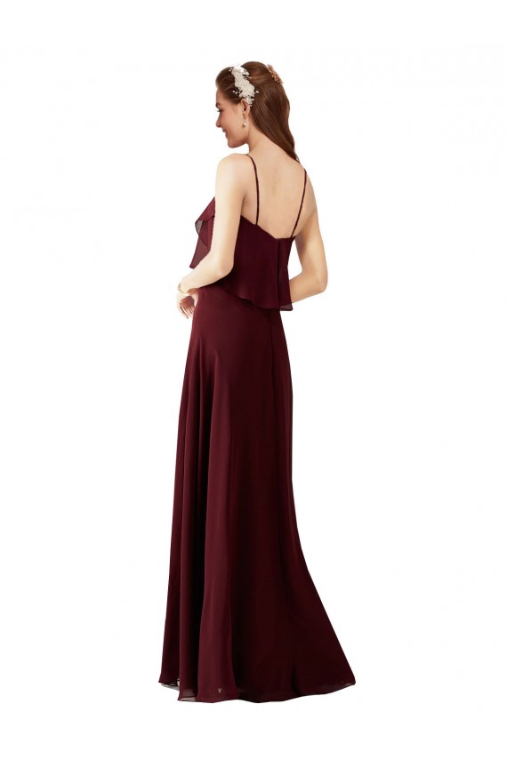 Sleeveless Spaghetti Straps Chiffon Burgundy Gold Long Bridesmaid Gowns Adelaide