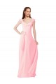 Cap Sleeves V-Neck Soft Chiffon Pink Long Bridesmaid Dress Adelaide