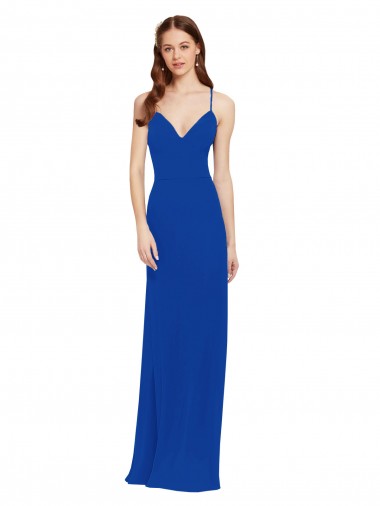 Sleeveless V-Neck Soft Chiffon Royal Blue Long Bridesmaid Dress / Formal Dress Adelaide