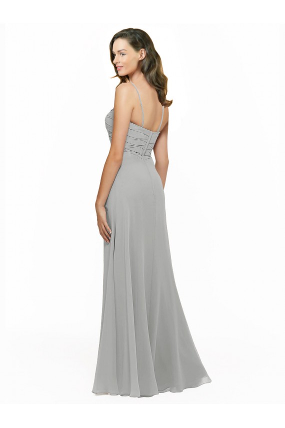 Sleeveless Sweetheart Chiffon Silver Long Bridesmaid Dress Adelaide