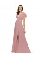 Flutter Sleeves V-Neck Chiffon Dusty Pink Long Bridesmaid Dress / Evening Dress Adelaide