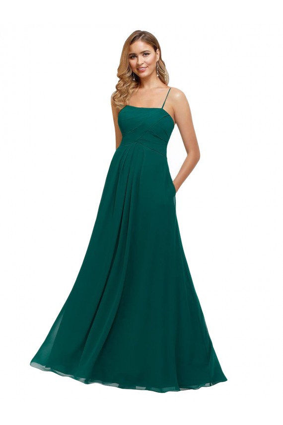 Sleeveless Square Neck Soft Chiffon Hunter Long Bridesmaid Dress Adelaide