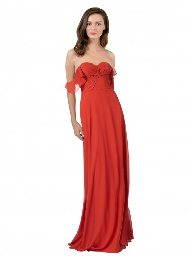 Sleeveless Strapless Soft Chiffon Red Long Bridesmaid Dress Adelaide