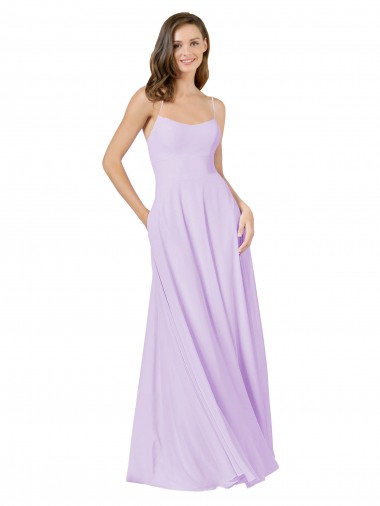 Sleeveless Square Neck Soft Chiffon Lilac Long Bridesmaid Gown Adelaide