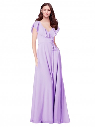 Cap Sleeves V-Neck Soft Chiffon Lilac Long Bridesmaid Dress / Formal Dress Adelaide