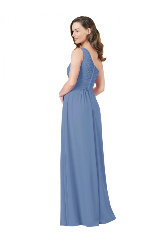 Sleeveless One Shoulder Soft Chiffon Windsor Blue Long Bridesmaid Dress Adelaide