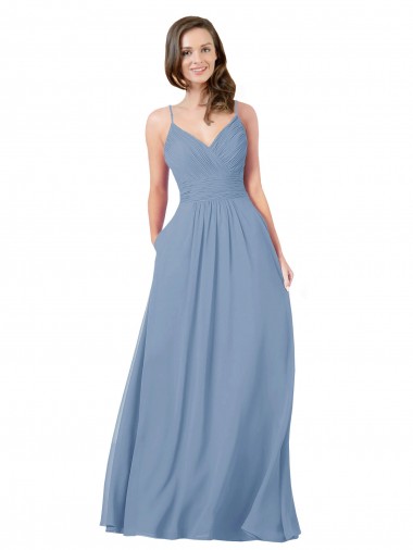 Sleeveless V-Neck Chiffon Dusty Blue Long Bridesmaid Dress / Evening Dress Adelaide