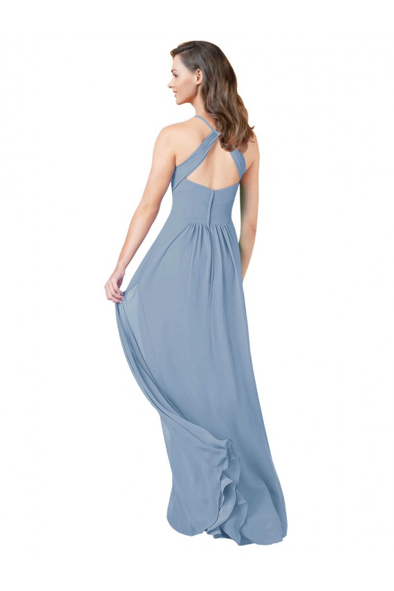 Sleeveless Halter Neck Chiffon Dusty Blue Long Bridesmaid Gowns Adelaide