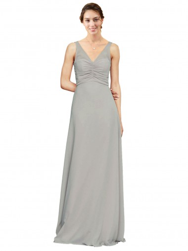 Sleeveless Sweetheart Soft Chiffon Silver Long Bridesmaid Dress Adelaide