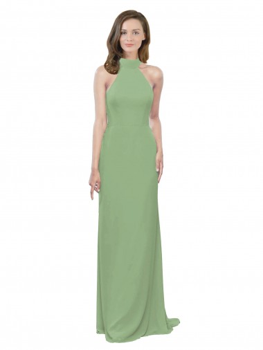 Sleeveless High Neck Soft Chiffon Seagrass Long Formal Dress / Bridesmaid Dress Adelaide