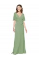 Short Flutter Sleeves V-Neck Soft Chiffon Seagrass Long Bridesmaid Dress Adelaide