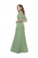 Short Flutter Sleeves V-Neck Soft Chiffon Seagrass Long Bridesmaid Dress Adelaide