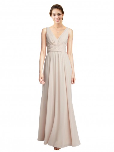 Sleeveless V-Neck Soft Chiffon Cream Pink Long Formal Dress / Bridesmaid Dress Adelaide