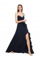 Sleeveless V-Neck Soft Chiffon Dark Navy Long Bridesmaid Dresses Adelaide