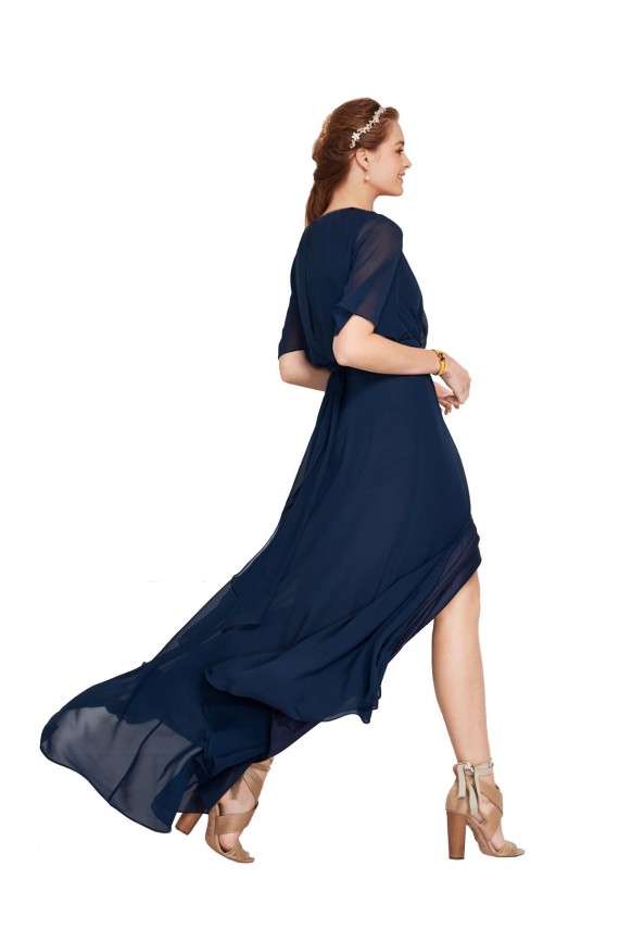 Flutter Sleeves V-Neck Soft Chiffon Dark Navy Long Bridesmaid Dress / Formal Dress Adelaide