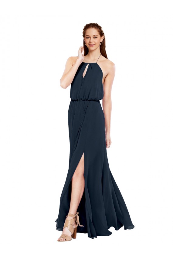 Sleeveless Halter Neck Chiffon Dark Navy Long Bridesmaid Dress / Evening Dress Adelaide