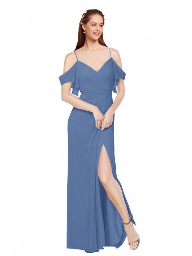 Sleeveless Sweetheart Soft Chiffon Windsor Blue A-Line Long Bridesmaid Dress Adelaide