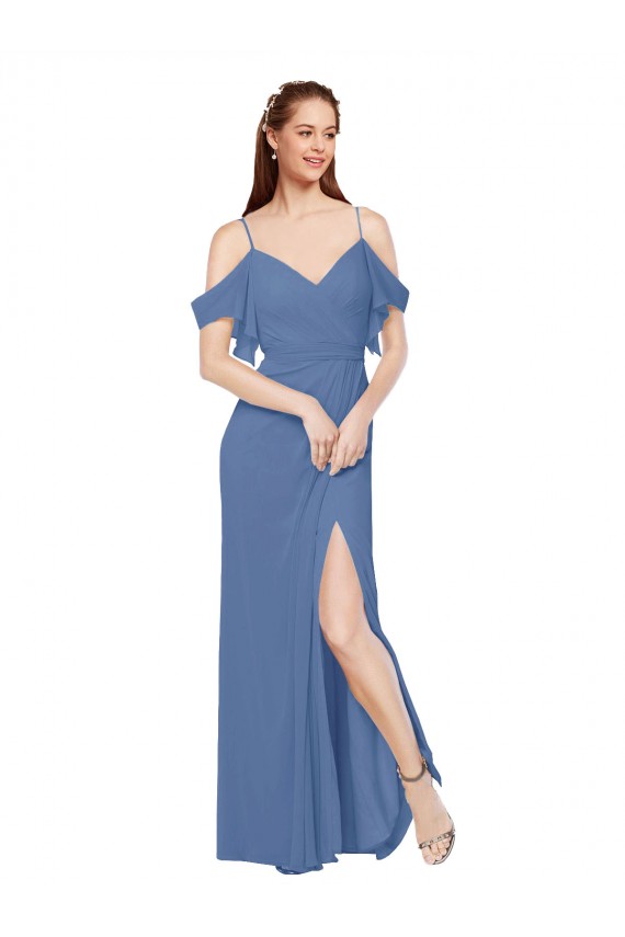Sleeveless Sweetheart Soft Chiffon Windsor Blue A-Line Long Bridesmaid Dress Adelaide