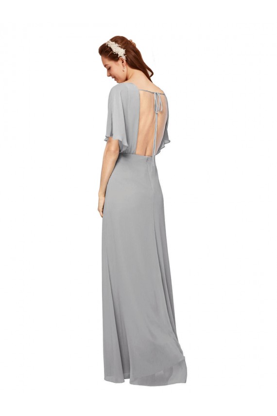 Flutter Sleeves V-Neck Chiffon Royal Blue Long Bridesmaid Dress / Evening Gowns Adelaide