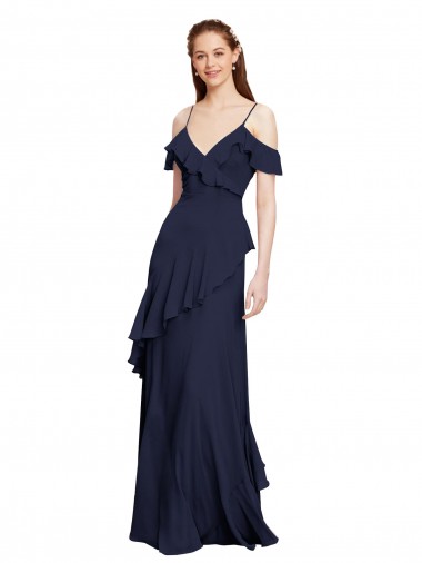 Sleeveless V-Neck Chiffon Dark Navy Long Formal Dresses / Bridesmaid Dresses Adelaide