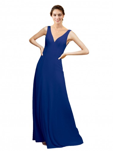 Sleeveless V-Neck Chiffon Royal Blue Long Floor Length Bridesmaid Dress Adelaide
