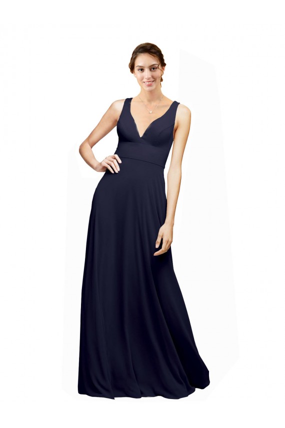 Sleeveless V-Neck Chiffon Dark Navy Long Wedding Guest Dress Adelaide