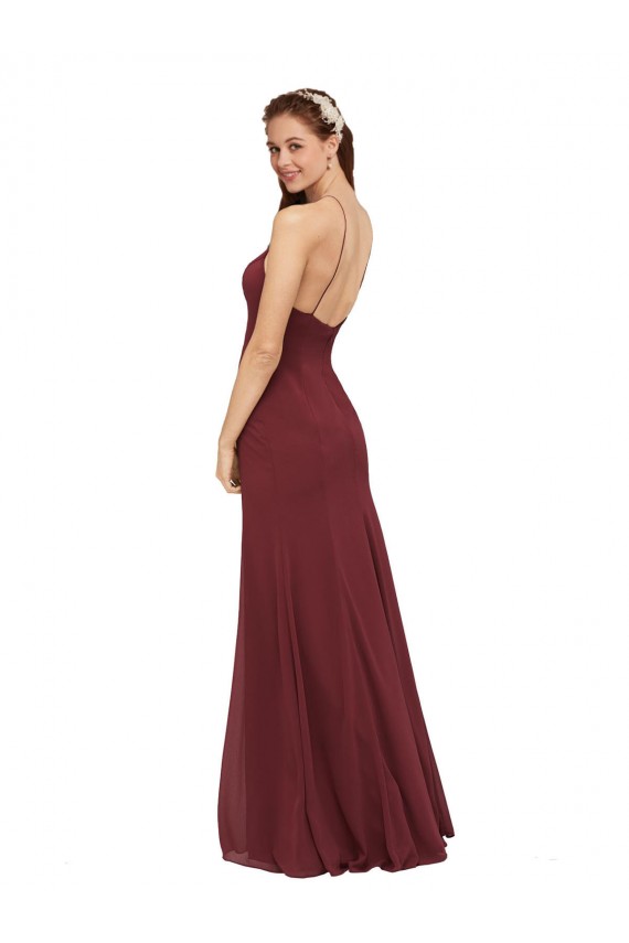 Sleeveless Halter Neck Soft Chiffon Burgundy Long Formal Dress / Bridesmaid Dress Adelaide