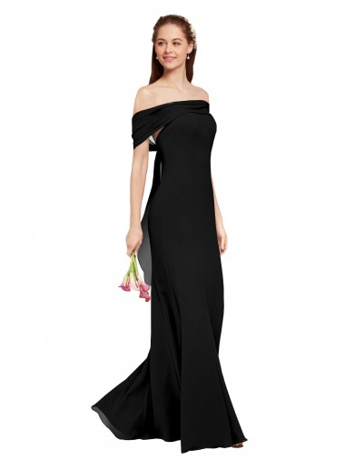 Sleeveless Off the Shoulder Soft Chiffon Black Long Prom Dress / Bridesmaid Dress Adelaide