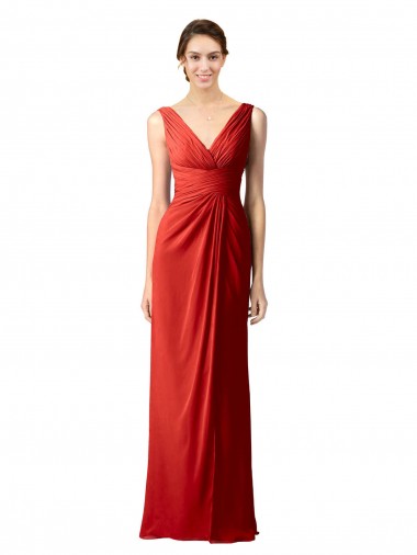 Sleeveless V-Neck Soft Chiffon Red Long Bridesmaid Dress Adelaide