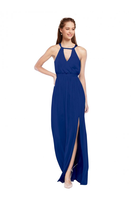 Sleeveless High Neck Soft Chiffon Royal Blue A-Line Long Bridesmaid Dress Adelaide