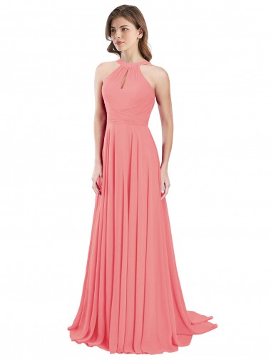 Sleeveless Halter Neck Chiffon Watermelon Long Bridesmaid Dress / Evening Dress Adelaide