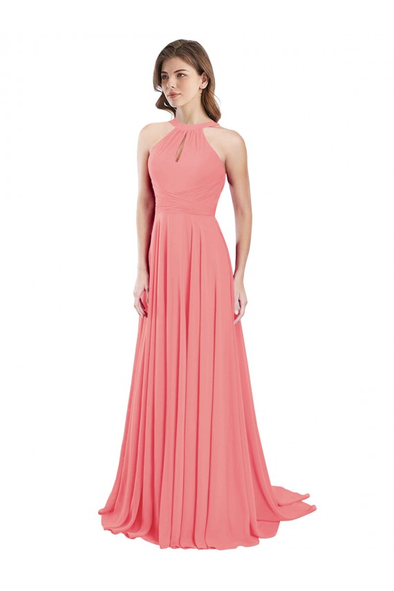 Sleeveless Halter Neck Chiffon Watermelon Long Bridesmaid Dress / Evening Dress Adelaide