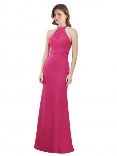 Sleeveless High Neck Soft Chiffon Ruby Long Bridesmaid Dress Adelaide