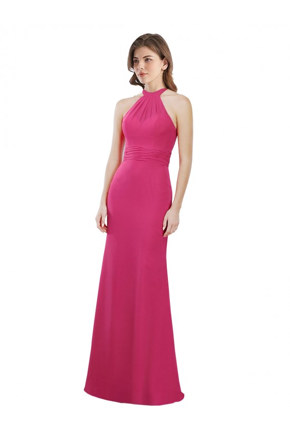 Sleeveless High Neck Soft Chiffon Ruby Long Bridesmaid Dress Adelaide