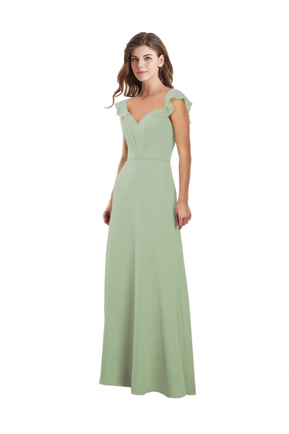 Cap Sleeves Sweetheart Soft Chiffon Smoke Green Long Bridesmaid Dress / Formal Dress Adelaide
