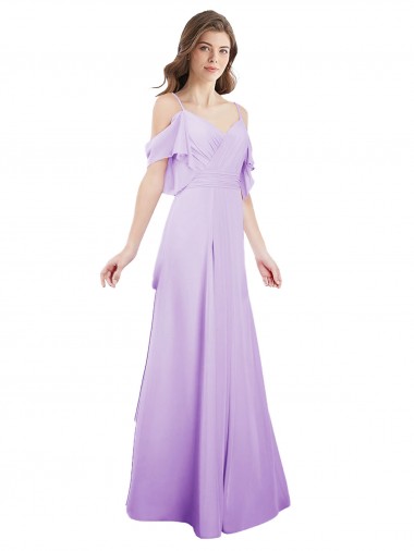 Cold Shoulder Sweetheart Soft Chiffon Lilac Long Formal Dress / Bridesmaid Dress Adelaide