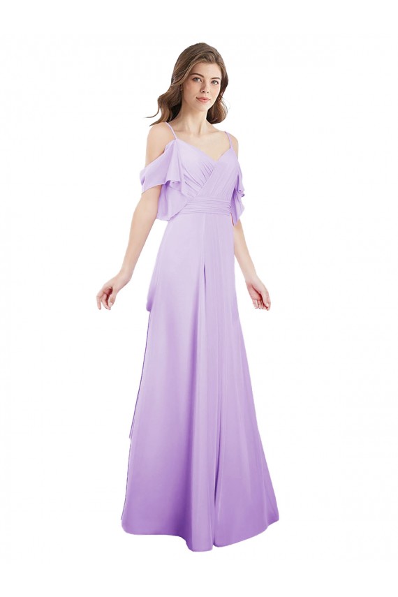 Cold Shoulder Sweetheart Soft Chiffon Lilac Long Formal Dress / Bridesmaid Dress Adelaide
