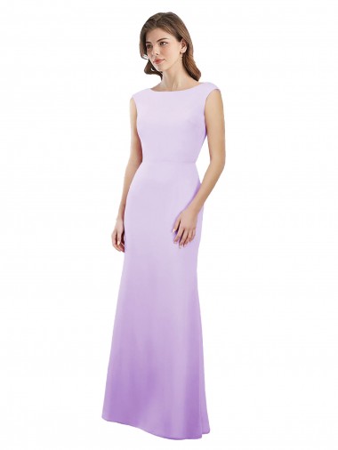 Cap Sleeves Round Neck Soft Chiffon Lilac Long Bridesmaid Dress Adelaide