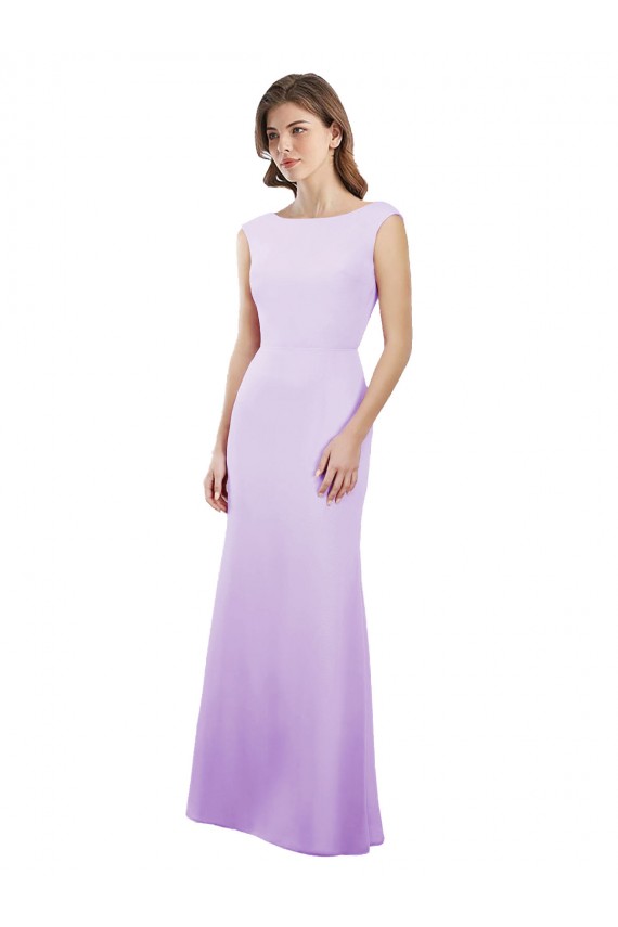 Cap Sleeves Round Neck Soft Chiffon Lilac Long Bridesmaid Dress Adelaide