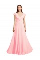 Cap Sleeves V-Neck Chiffon Pink Long Bridesmaid Dress / Evening Gowns Adelaide