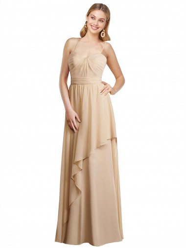 Sleeveless Sweetheart Soft Chiffon Champagne Long Bridesmaid Dress Adelaide