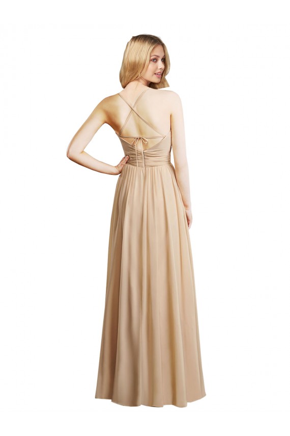 Sleeveless Sweetheart Soft Chiffon Champagne Long Bridesmaid Dress Adelaide