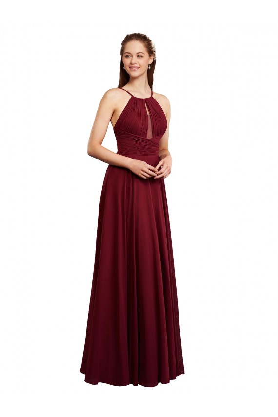 Sleeveless Halter Neck Chiffon Burgundy Long Bridesmaid Dress / Evening Dress Adelaide
