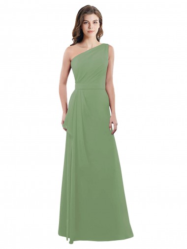 Sleeveless One Shoulder Soft Chiffon Seagrass Long Bridesmaid Dress Adelaide