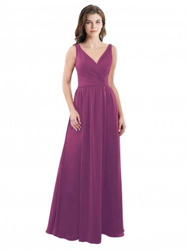 Sleeveless V-Neck Soft Chiffon Wild Berry A-Line Long Bridesmaid Dress Adelaide