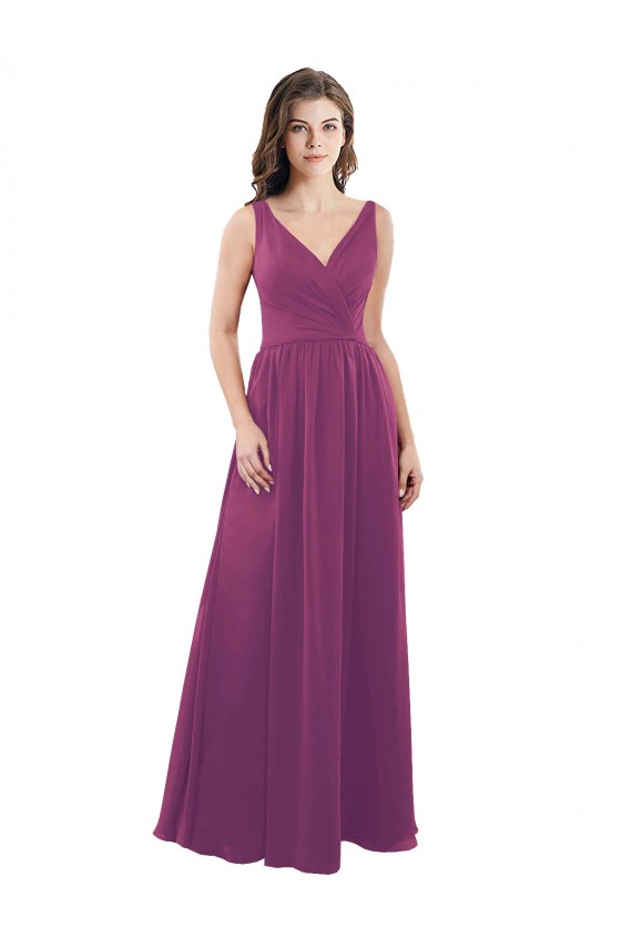 Sleeveless V-Neck Soft Chiffon Wild Berry A-Line Long Bridesmaid Dress Adelaide