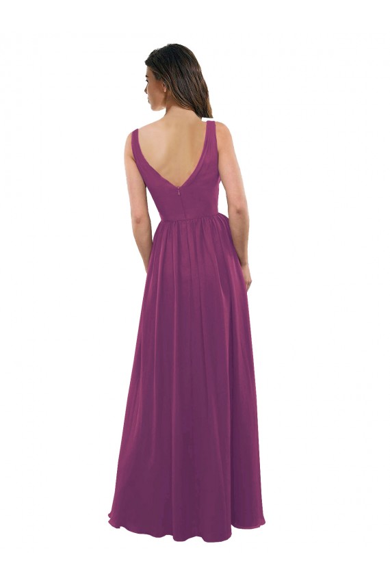 Sleeveless V-Neck Soft Chiffon Wild Berry A-Line Long Bridesmaid Dress Adelaide
