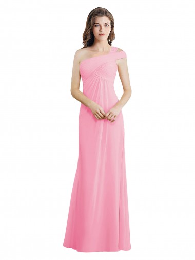 Sleeveless One Shoulder Chiffon Barely Pink Long Bridesmaid Dress Adelaide