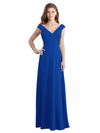 Sleeveless V-Neck Chiffon Royal Blue Long Bridesmaid Dress / Evening Dress Adelaide