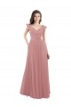 Cap Sleeves V-Neck Soft Chiffon Dusty Pink Long Bridesmaid Dress Adelaide